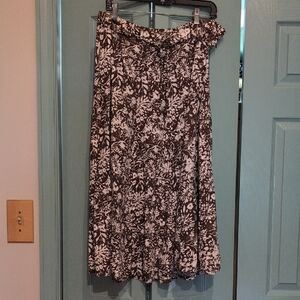 Brown and White Ruffled A-Line Skirt